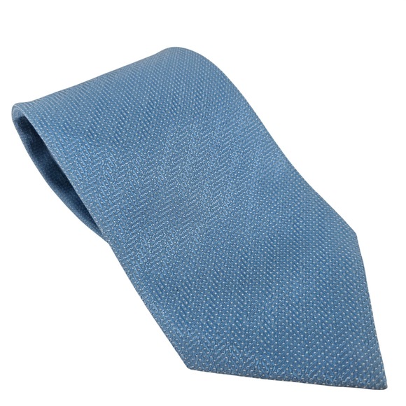 Brioni Silk Tie Light Blue Diagonal Herringbone Handmade Italy Luxury Designer